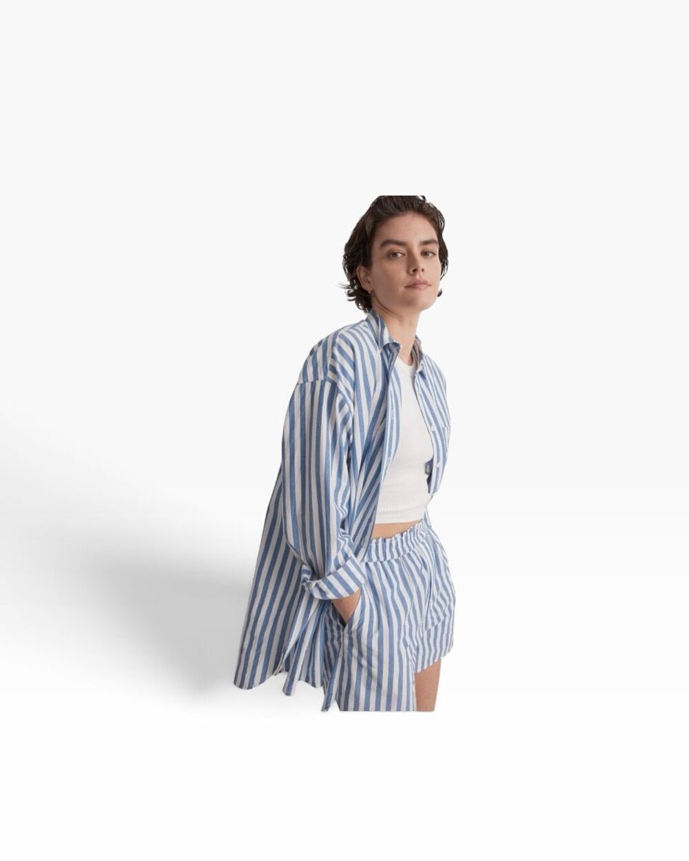 Madewell stripped Blue White Oversized Lagenlook Button Down Long SZ XL #2677